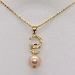8-9mm Pink Pearl Gold 925 Sterling Silver Pendant Necklace